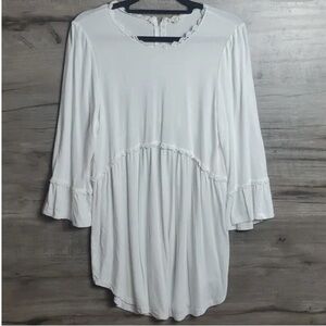 Pol Blouse Tunic Top Women's Small White Lace Bell Sleeve Babydoll Boho Chic